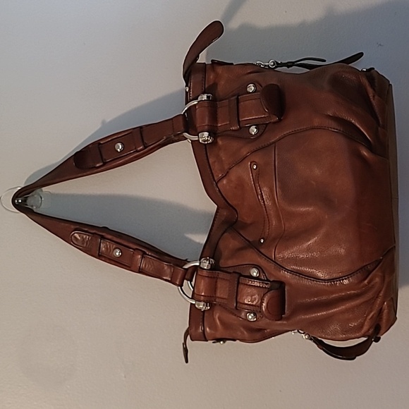 B. Makowsky Brown Leather Shoulder Bag Satchel Purse Leopard Print Lined Large - Picture 5 of 16